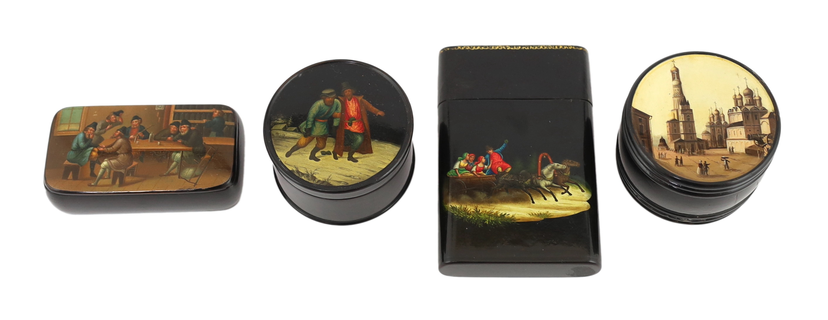 Four Russian lacquer boxes, by Lukutin, c.1840-60